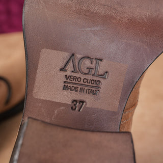 AGL Women Brown Leather Western Moto Festival Ankle Boots sz 6-6.5US EUR 37