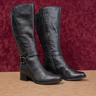 Naturalizer Wmn Dane Vintage Retro 90s Black Leather Wide Calf Fashion Boots 8W