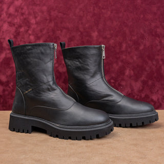 French Connection Wmn Black Vegan Leather Festival Front Zip Combat Boots sz 11