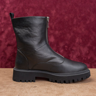 French Connection Wmn Black Vegan Leather Festival Front Zip Combat Boots sz 11