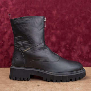 French Connection Wmn Black Vegan Leather Festival Front Zip Combat Boots sz 11