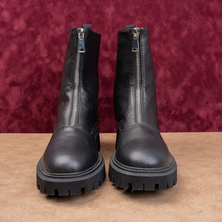 French Connection Wmn Black Vegan Leather Festival Front Zip Combat Boots sz 11