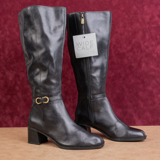 Naturalizer Women Sterling Black Leather Wide Calf Riding Buckle Knee Boots 7.5