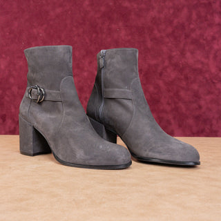 Stuart Weitzman Women Gray Luxe Suede Block Heel Dress Office Ankle Boots sz 11.5