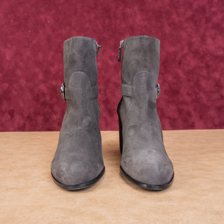 Stuart Weitzman Women Gray Luxe Suede Block Heel Dress Office Ankle Boots sz 11.5