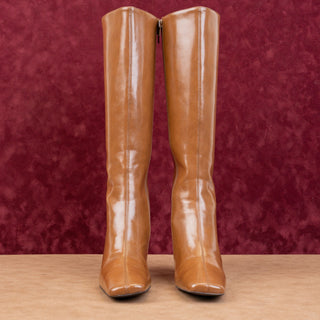 Jeffrey Campbell Checkma Retro Vintage Square Toe Zip Faux Leather Boots sz 6