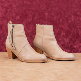 Acne Women Tan Natural Leather Zip Dress Round Ankle Boots 9-9.5US EUR40