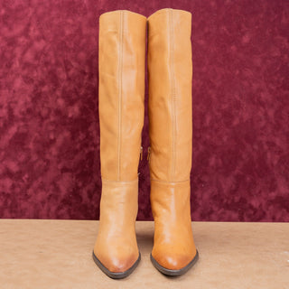 Naturalizer Women Caramel Leather Wide Width Fashion Western Heel Boots sz 7