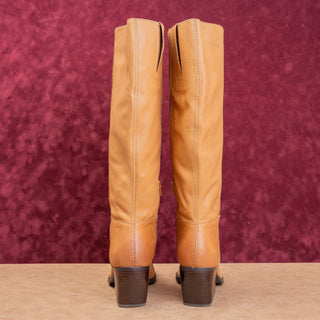 Naturalizer Women Caramel Leather Wide Width Fashion Western Heel Boots sz 7