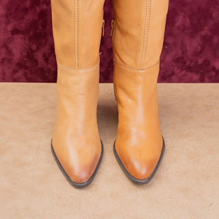Naturalizer Women Caramel Leather Wide Width Fashion Western Heel Boots sz 7