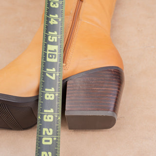 Naturalizer Women Caramel Leather Wide Width Fashion Western Heel Boots sz 7