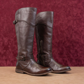 Frye Women Phillip Dark Brown Leather Wide Calf Zip Equestrian Riding Boots 6.5