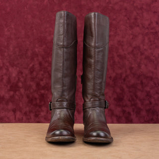 Frye Women Phillip Dark Brown Leather Wide Calf Zip Equestrian Riding Boots 6.5