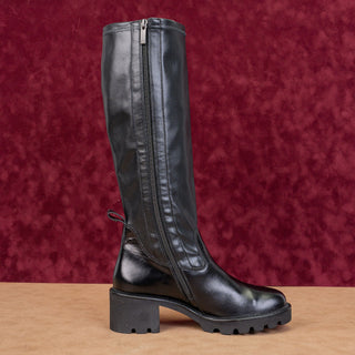 Paul Green Women Mil Black Leather Lug Sole Fashion Tall Boots sz 8.5US AUS 6