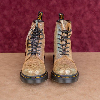 Dr Martens Women Rainbow Gold Metallic Leather Lace-up Combat Boots sz 8