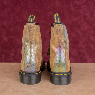 Dr Martens Women Rainbow Gold Metallic Leather Lace-up Combat Boots sz 8