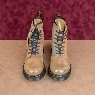 Dr Martens Women Rainbow Gold Metallic Leather Lace-up Combat Boots sz 8
