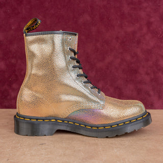 Dr Martens Women Rainbow Gold Metallic Leather Lace-up Combat Boots sz 8