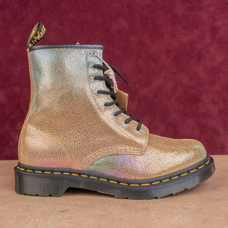 Dr Martens Women Rainbow Gold Metallic Leather Lace-up Combat Boots sz 8