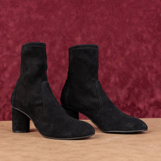 Stuart Weitzman Women Yuliana 60 Black Suede Slip-on Chelsea Dress Boots sz 9.5