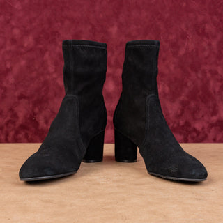 Stuart Weitzman Women Yuliana 60 Black Suede Slip-on Chelsea Dress Boots sz 9.5
