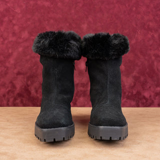 André Assous Women Milana Black Suede Square Toe Faux Shearling Boots size 6
