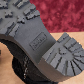 André Assous Women Milana Black Suede Square Toe Faux Shearling Boots size 6