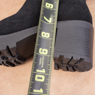 André Assous Women Milana Black Suede Square Toe Faux Shearling Boots size 6