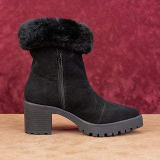 André Assous Women Milana Black Suede Square Toe Faux Shearling Boots size 6