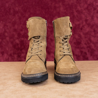 See by Chloe Wmn Mallory Military Green Suede Lace-up Moto Biker Boots 8US EUR38
