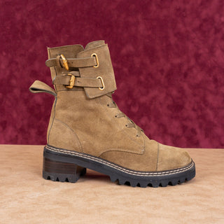 See by Chloe Wmn Mallory Military Green Suede Lace-up Moto Biker Boots 8US EUR38