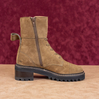 See by Chloe Wmn Mallory Military Green Suede Lace-up Moto Biker Boots 8US EUR38
