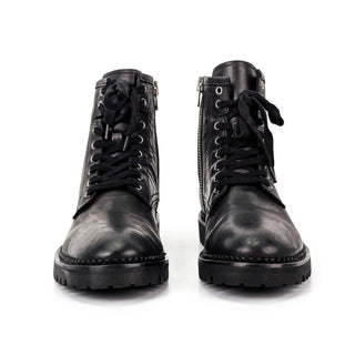 AllSaints Unisex Whitmore Black Leather Zip Lace-up Combat Boots M7.5 W9 EUR 40