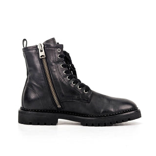 AllSaints Unisex Whitmore Black Leather Zip Lace-up Combat Boots M7.5 W9 EUR 40