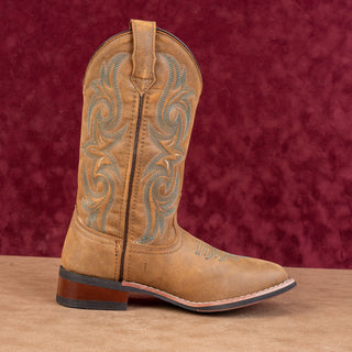 Laredo Women Brown Leather Square Toe Slip-on Boots sz 7