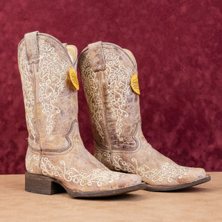 Corral Women Brown Crater Bone Embroidery Western Cowboy Boots sz 5.5