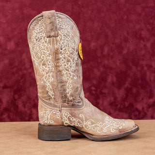 Corral Women Brown Crater Bone Embroidery Western Cowboy Boots sz 5.5