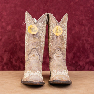 Corral Women Brown Crater Bone Embroidery Western Cowboy Boots sz 5.5