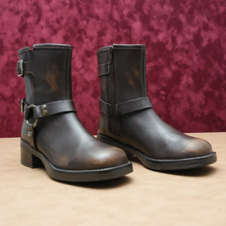 Steve Madden Women Brixton Distress Brown Leather Moto Biker Ankle Boots sz 6
