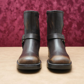 Steve Madden Women Brixton Distress Brown Leather Moto Biker Ankle Boots sz 6