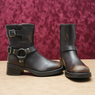 Steve Madden Women Brixton Distress Brown Leather Moto Biker Ankle Boots sz 6