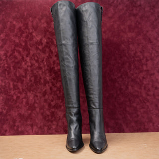 Frame Paris Women Le Mueholland Black Leather OTK Fashion Boots 7.5US EUR38