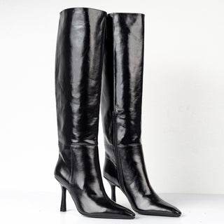 Jeffrey Campbell Wmn Sincerely Black Vegan Leather Party Fashion Pointy Boots 7