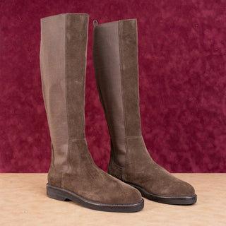 Donald J Pliner Wmn Naala Stretch Calf Brown Suede Slip Comfy Knee Boots sz 9.5