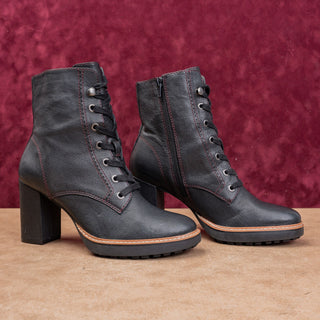 Naturalizer Wmn Black Leather Stacked Heel Lace-up Zip Fashion Party Boots sz 8
