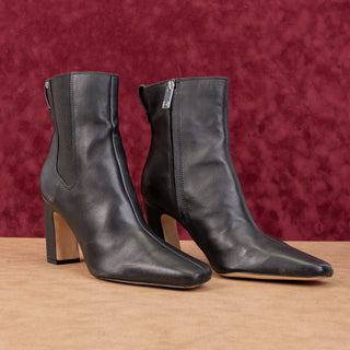 Franco Sarto Women Flexa Black Leather Bliss Square Toe Zip Ankle Boots sz 10