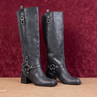 Steve Madden Women Eliz Black Leather Festival Party Moto Knee Boots sz 9