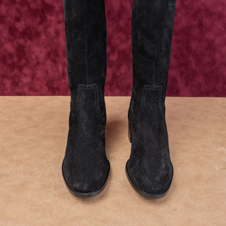 Aquatalia Wmn Nano Black Leather Stretch Riding Dress Fashion Knee Boots sz 6.5