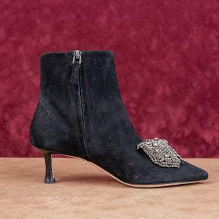 Tory Burch Women Crystal embellishment Bow Black Suede Ankle Boots sz 6.5