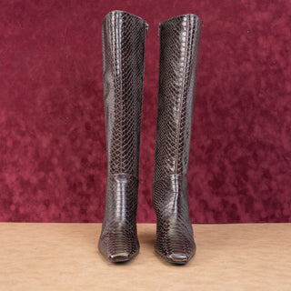 Donald Pliner Women Houda Dark Brown Snake Print Leather Fashion Knee Boots 8.5